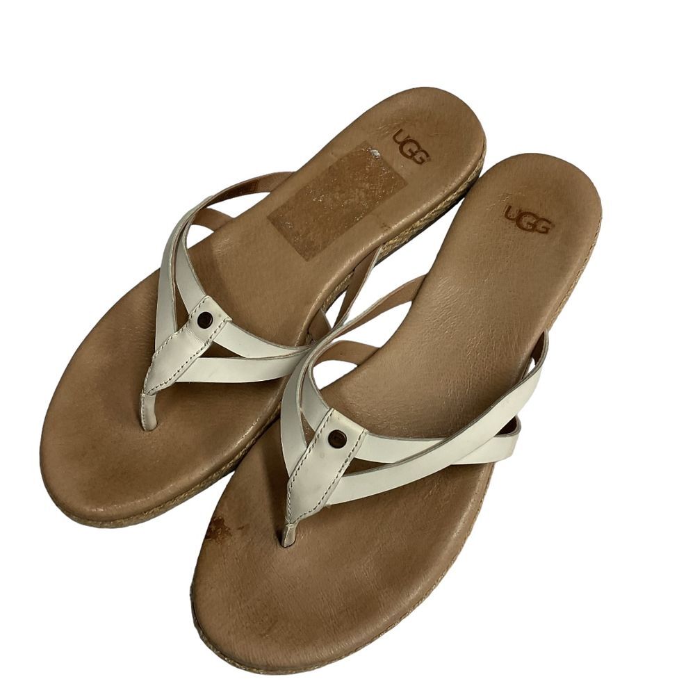 UGG Australia‎ Thong Sandals Flip Flop Annice White Leather Jute Size 8